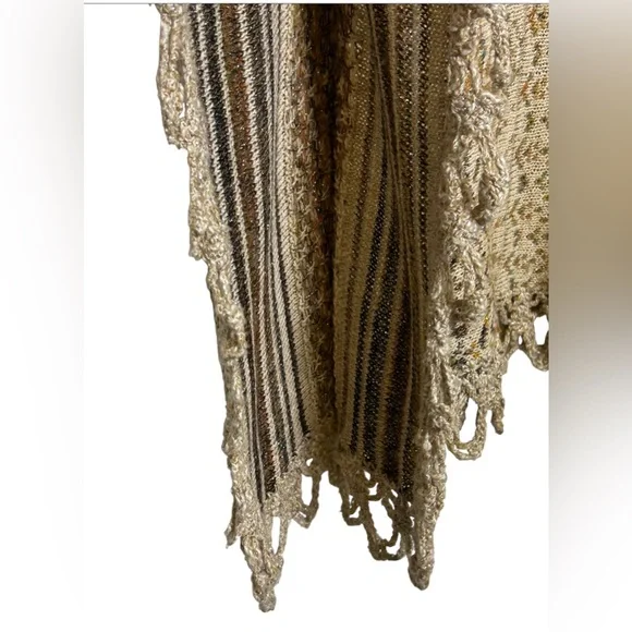 Free People Casablanca Boho Knit Poncho Wool Cream Brown XS - Picture 7 of 14